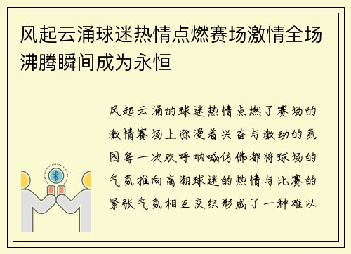 风起云涌球迷热情点燃赛场激情全场沸腾瞬间成为永恒